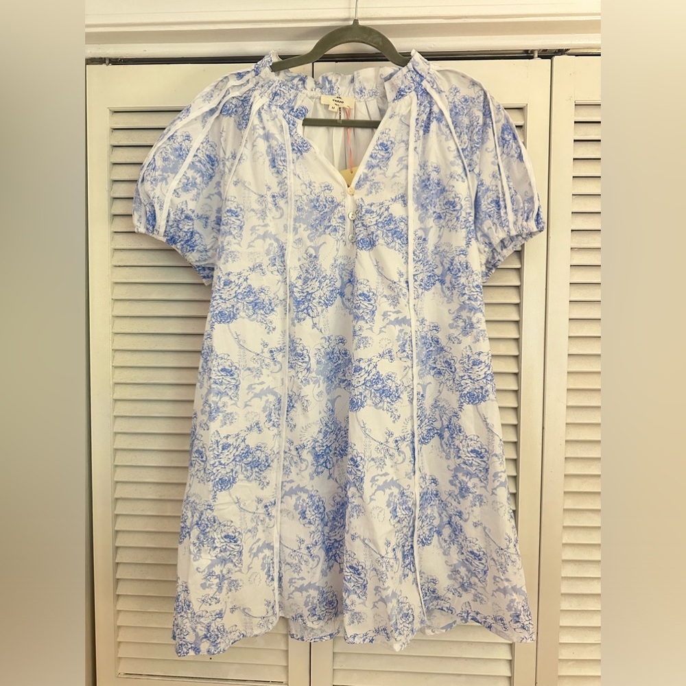 NWT Entro Chinoiserie Blue & White Mini Dress